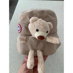 Canada Goose Arctic Program Tan Bucket Hat with Plush Teddy Bear Accent
